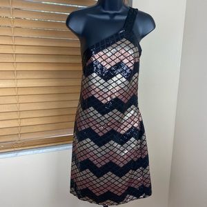 Chelsea & Violet Metallic One Shoulder Sequin Mini Dress
